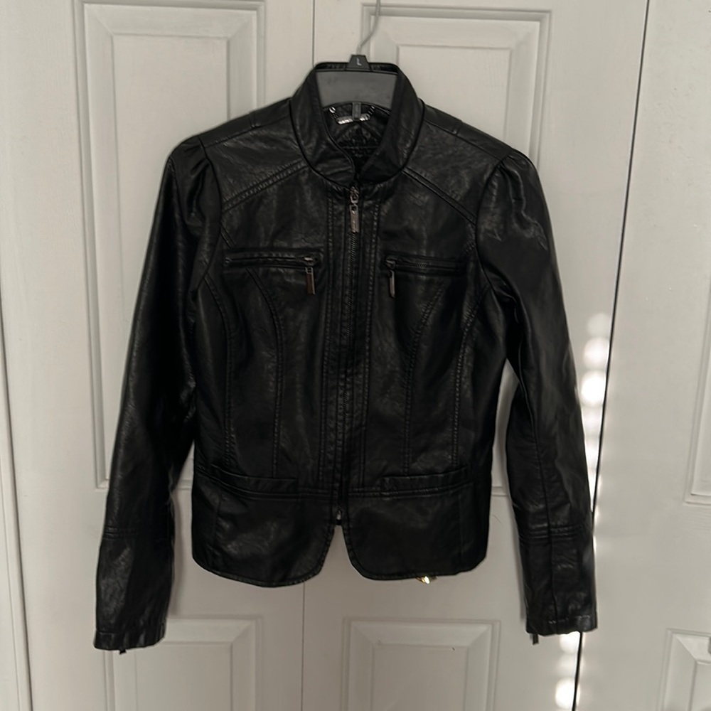 JOU JOU sz Small Black Full Zip Faux Leather Jacket GUC PCH